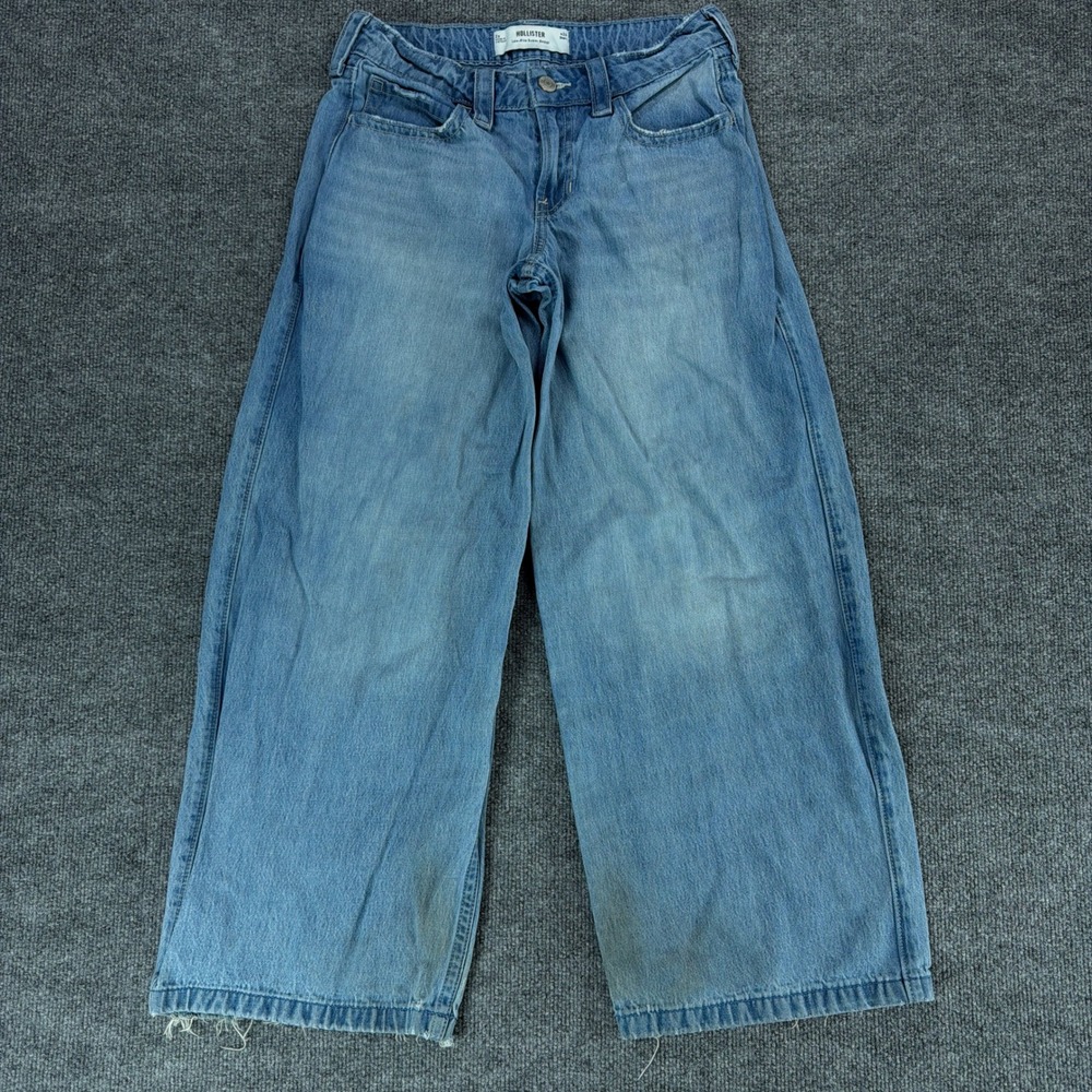 Hollister Low-Rise Super Baggy Jeans Light Wash Wide Leg Blue Denim 2s W26 Short
